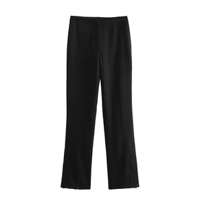 Women’s Elegant Strapless Pant Suit – Buttoned Top & Side Slit Trousers Fashion Set