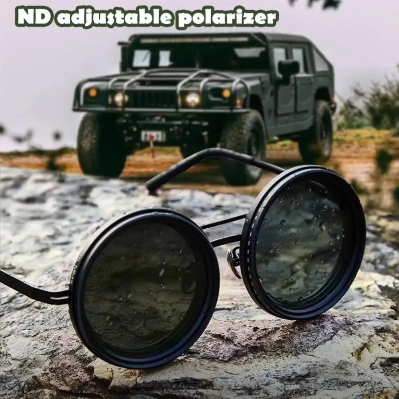 Sunglasses - Manual Dimming Sunglasses Vintage Steampunk Round Rotatable Adjustment Glasses Mountaineering Fishing Polarized Lenses