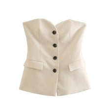 Women’s Elegant Strapless Pant Suit – Buttoned Top & Side Slit Trousers Fashion Set