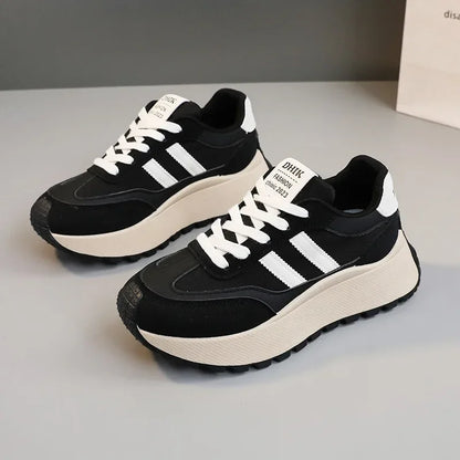 Tênis plataforma feminino primavera/verão – Sapatos casuais de couro patchwork vulcanizado