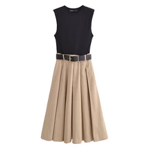 Women’s Pleated Midi Dress – Belted, Sleeveless Summer & Autumn Party Sundress