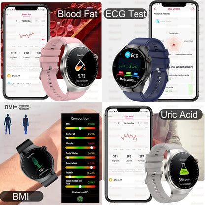 Ny omvårdnadsgrad Smart Watch Blodsyre Blod Lipid Urinsyra EKG+PPG Kroppstemperatur Bluetooth Ring Hälsa Smartwatch