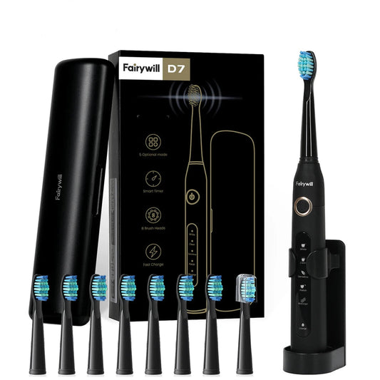 Sonic Electric Toothbrush – USB Rechargeable, Waterproof, with 8 Brush Heads & Travel Case - 100% original product