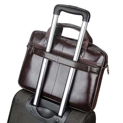 Genuine leather Unisex briefcase with double front pockets, large capacity computer bag, diagonal cross handbag  - Free Shipping to Europe