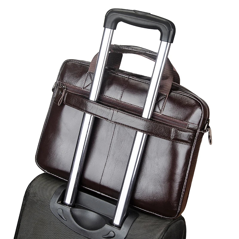 Genuine leather Unisex briefcase with double front pockets, large capacity computer bag, diagonal cross handbag  - Free Shipping to Europe