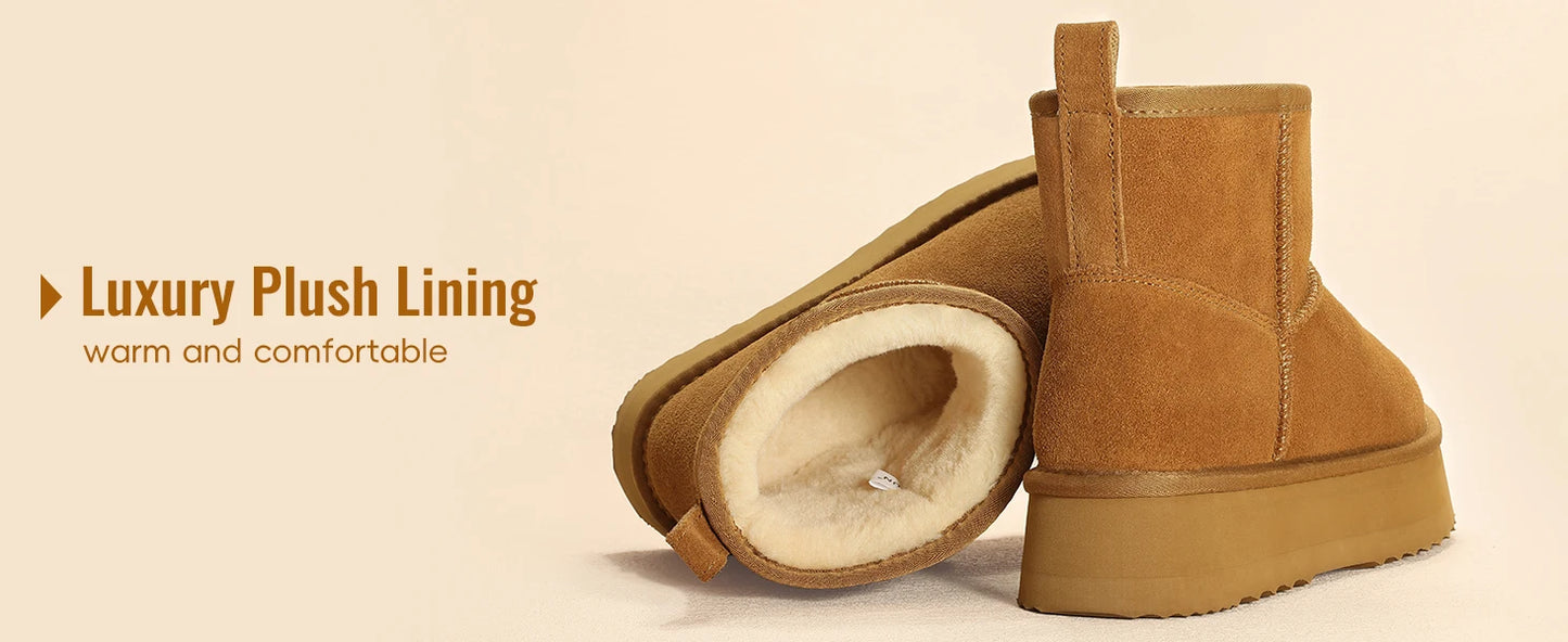 Women’s Warm Mini Mid-Calf Snow Boots – Thick-Bottomed, Fur-Lined Suede, Ultra-Comfortable Winter Shoes