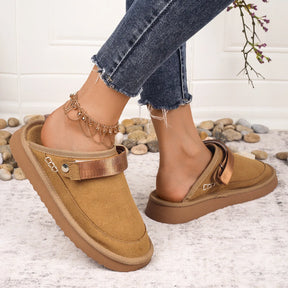 Women's Suede Gold Clog Platform Back Strap Clogs – Large Size, Casual Autumn Design