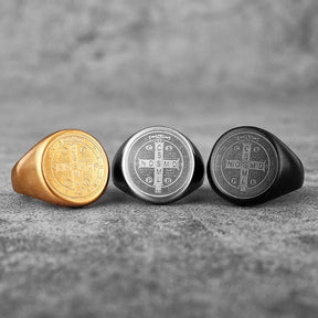 St. Benedict Cross Titanium Steel Ring – Christian Religious Jewelry Unisex