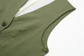 Women’s Linen Vest Shorts Set – V Neck Chic Summer Casual  Office Outfit