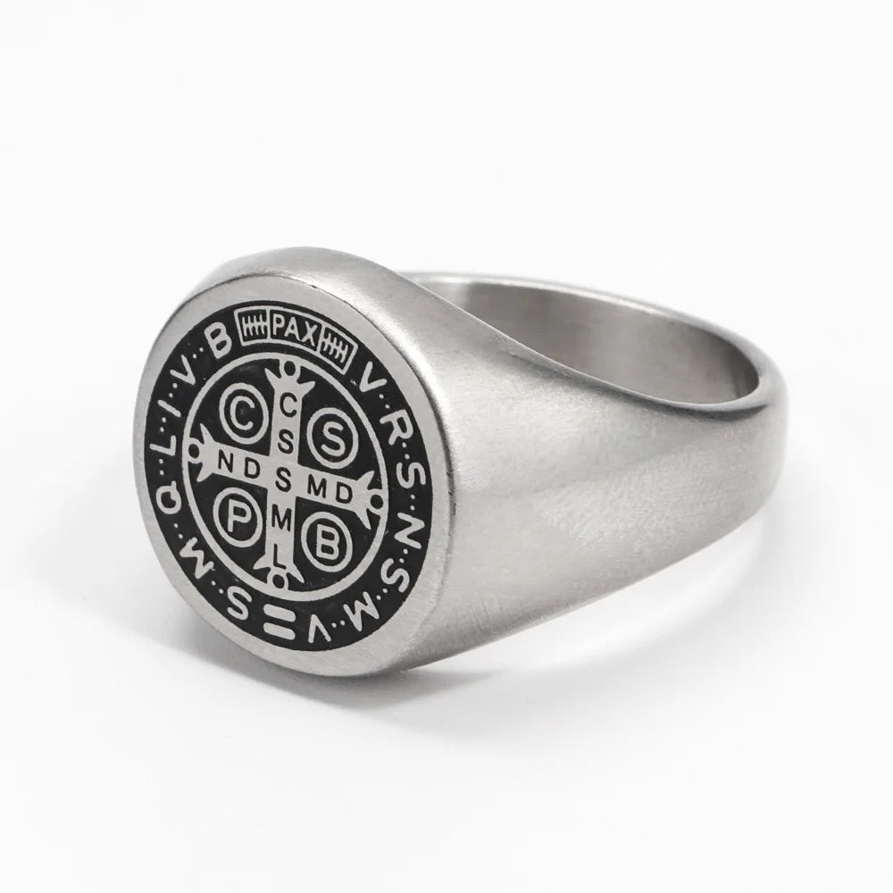 St. Benedict Cross Titanium Steel Ring – Christian Religious Jewelry Unisex