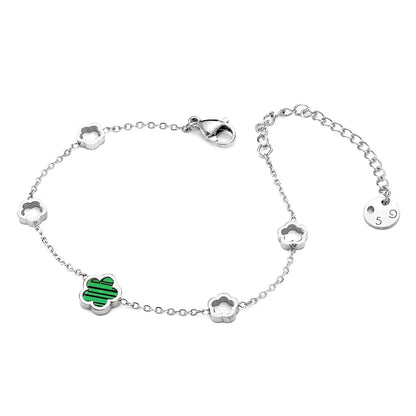 Luxe élégant vert blanc coquille fleur - trèfle à quatre feuilles boucles d'oreilles collier bracelets étanche en acier inoxydable ensembles de bijoux pour les femmes