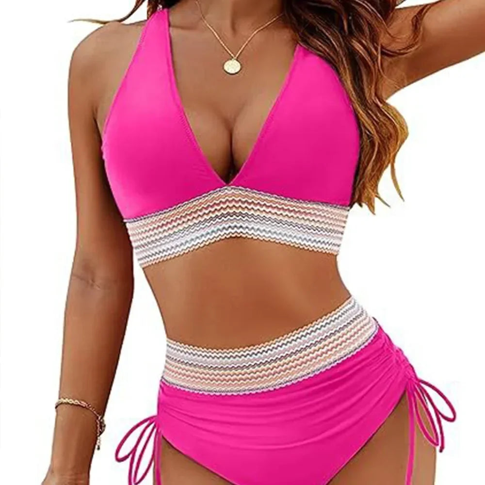 Colora solido Colorale Bikini Set di moda High Waist High Patchwork Swimwear Women Swimsuit Women Women