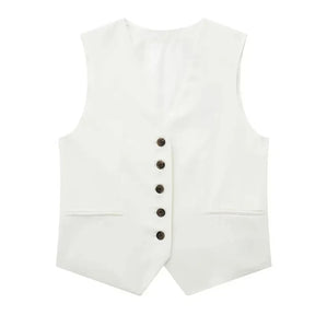 Women’s Linen Vest Shorts Set – V Neck Chic Summer Casual  Office Outfit