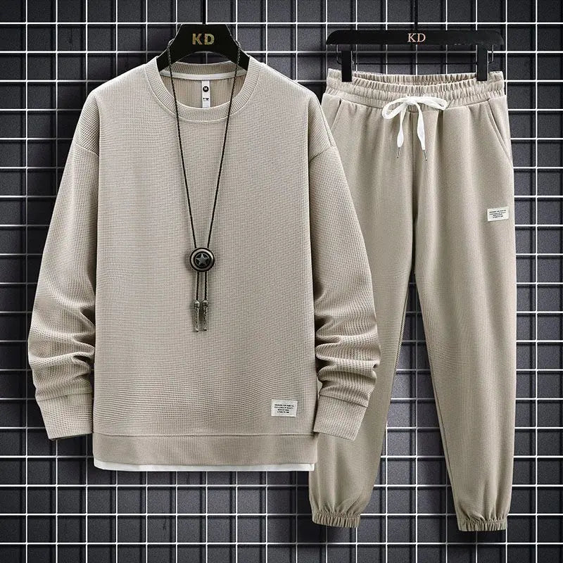 Set di waffle lounge da uomo-felpa e pantaloni casual di 2 pezzi