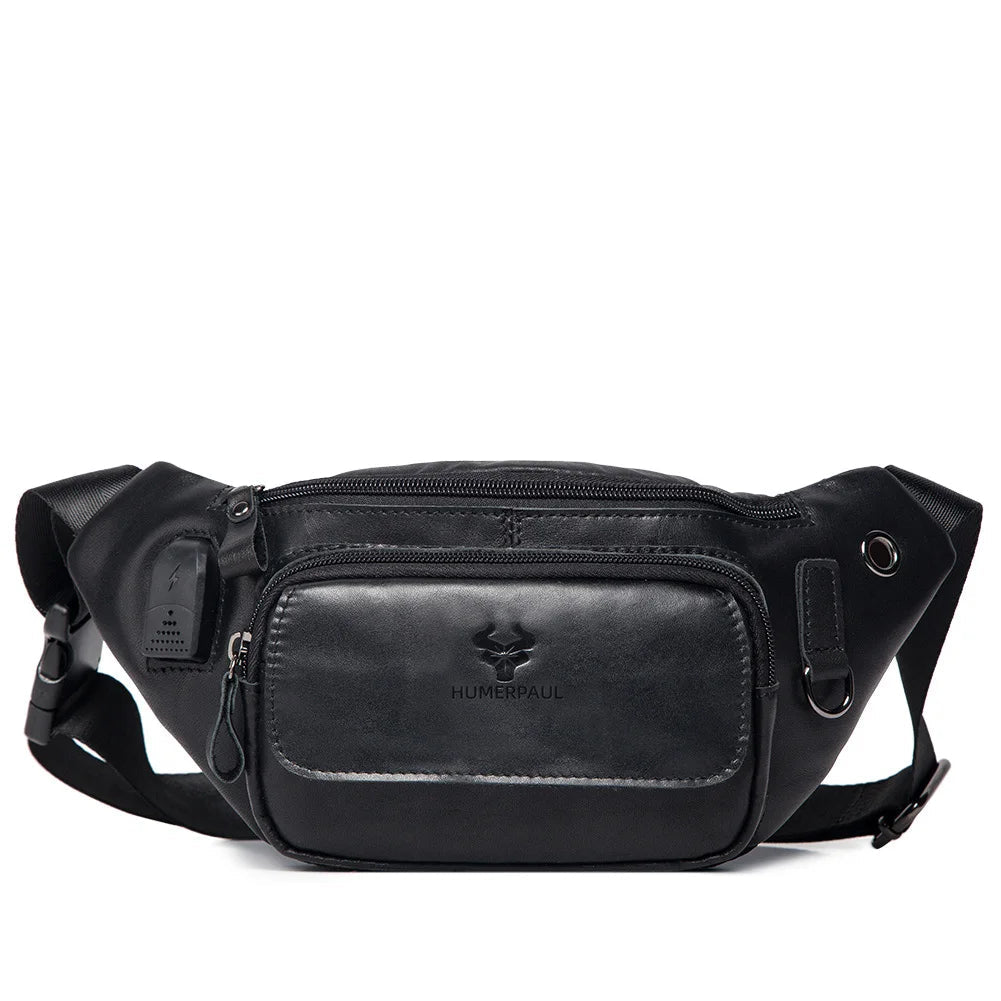 100% Genuine Leather Chest Bag unisex High-Capacity With Durable USB Charging Crossbody Bag - Free Shipping to Europe