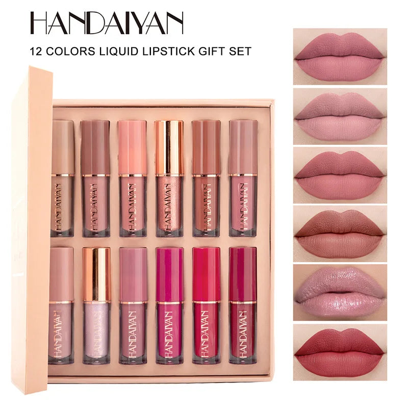 12-farger Matte Liquid Lipstick Kit. Vanntett, langvarig, ikke-overføring- koreansk sminke - Originalt produkt