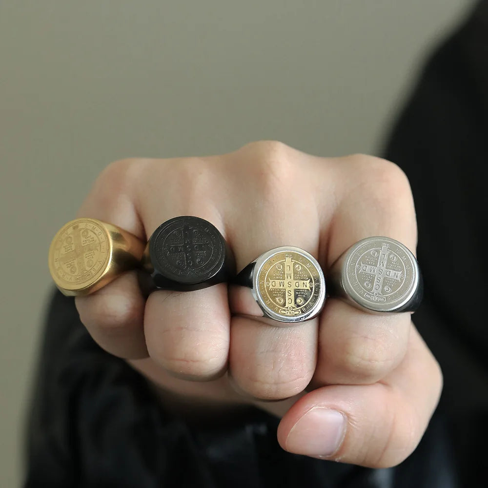 St. Benedict Cross Titanium Steel Ring – Christian Religious Jewelry Unisex