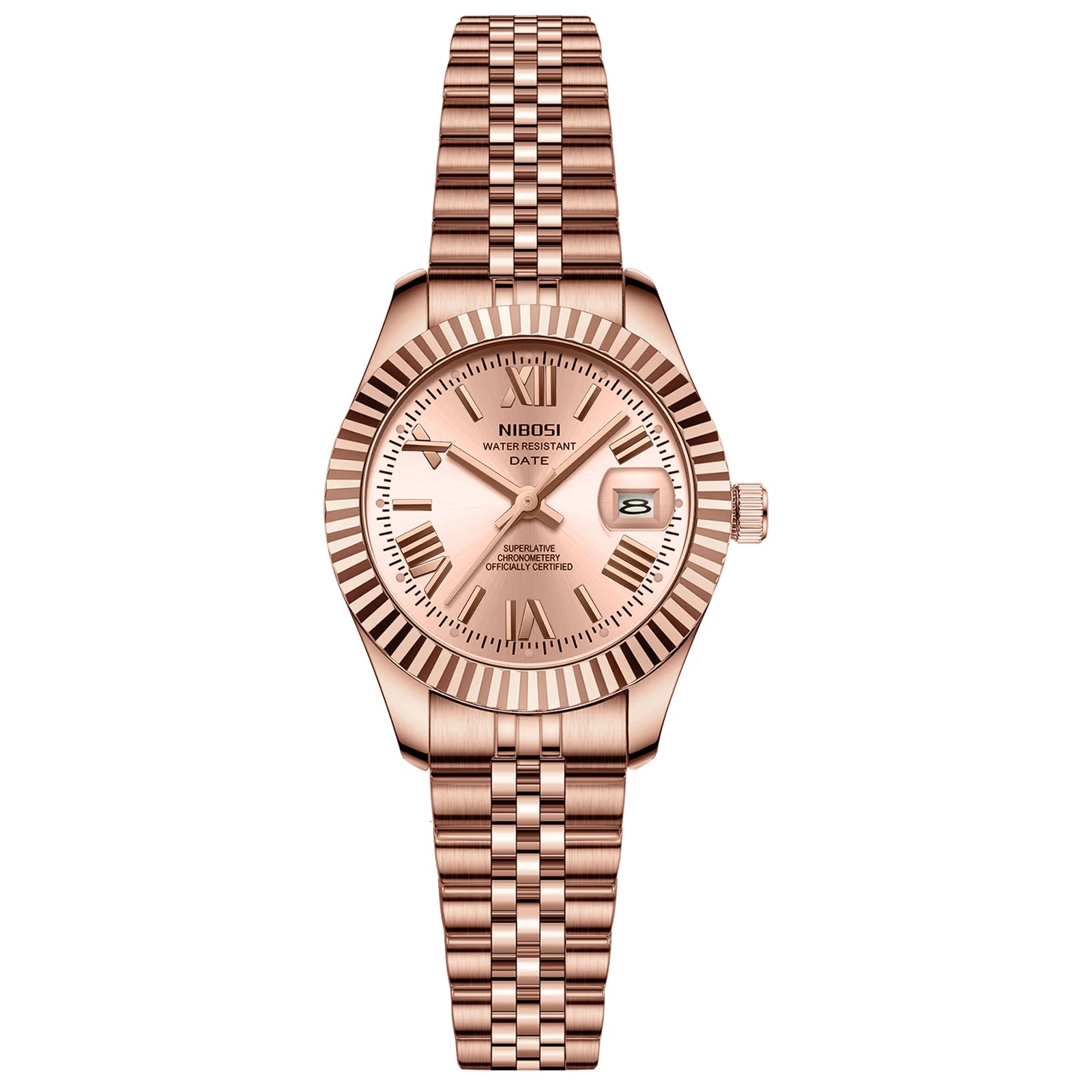 Reloj de mujeres de acero inoxidable impermeable de Miami Express-Dial luminoso, pantalla de fecha, movimiento de cuarzo
