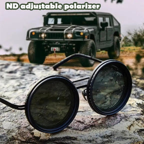 Sunglasses - Manual Dimming Sunglasses Vintage Steampunk Round Rotatable Adjustment Glasses Mountaineering Fishing Polarized Lenses