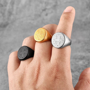 St. Benedict Cross Titanium Steel Ring – Christian Religious Jewelry Unisex