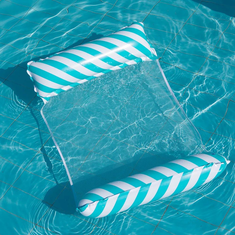 Chaise de salon gonflable à rayures pliables, adaptée aux fêtes de piscine et lits flottants de loisirs de plage avec dossier net