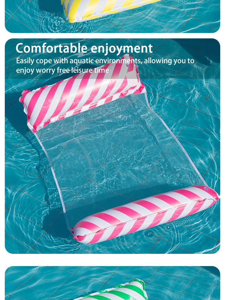 Chaise de salon gonflable à rayures pliables, adaptée aux fêtes de piscine et lits flottants de loisirs de plage avec dossier net