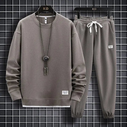 Conjunto Waffle Lounge Masculino – Moletom Casual de 2 Peças & Calças