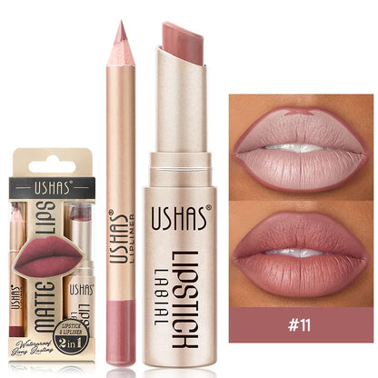 Batom Matte 2 em 1&lConjunto de Lápis Labial IP Liner com 12 Cores, Alta Pigmentação, À Prova D'Água e de Longa Duração - Maquiagem para os Lábios