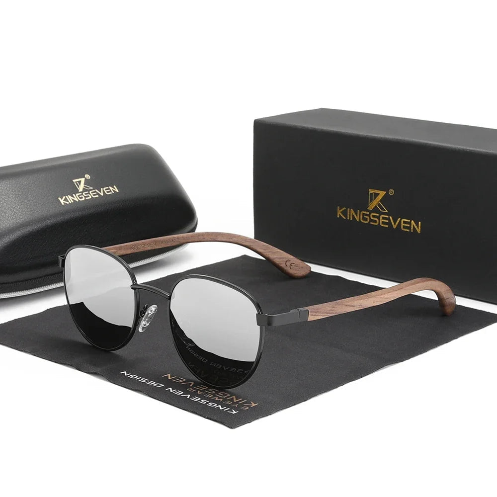 Occhiali da sole - Occhiali da sole in legno di noce realizzati a mano - Design unisex con lenti a specchio polarizzate e protezione UV400