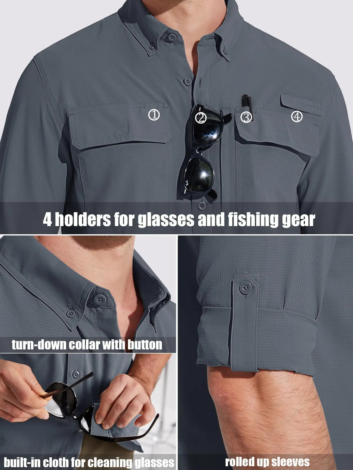 MIAMI TAC Men’s Quick-Dry Long Sleeve Shirt – UPF 50+ Sun Protection, Breathable Mesh & Outdoor Performance