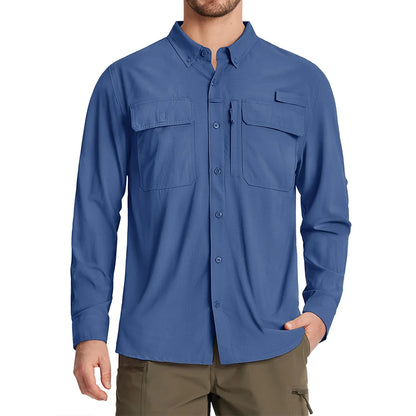 Camisa masculina de manga comprida de secagem rápida MIAMI TAC – proteção solar UPF 50+, malha respirável & Desempenho ao ar livre