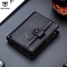 BULLCAPTAIN™ RFID Men’s Genuine Leather Wallet – Anti-Theft & Anti-Pickpocket -Zipper Coin &Card Holder