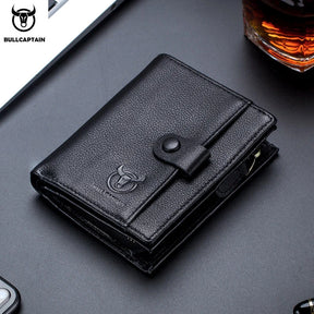 BULLCAPTAIN™ RFID Men’s Genuine Leather Wallet – Anti-Theft & Anti-Pickpocket -Zipper Coin &Card Holder