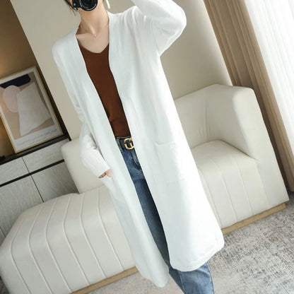 Cárdigan largo elegante de cachemira para mujer: estilo acogedor para el otoño & Invierno