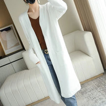 Elegant Women's Long Cashmere Cardigan - Stile accogliente per l'autunno e l'inverno