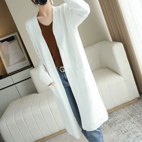Elegant Women's Long Cashmere Cardigan - Stile accogliente per l'autunno e l'inverno
