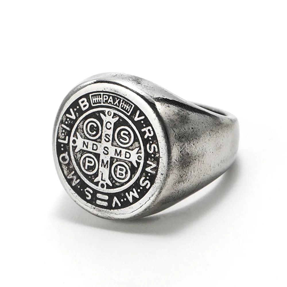 St. Benedict Cross Titanium Steel Ring – Christian Religious Jewelry Unisex