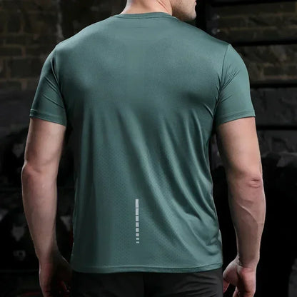 Herr sommar Lös andas kortärmad utomhuscykling Quick Dry Topp Löparträningsoveraller Fitness T-shirts Muscle Tights