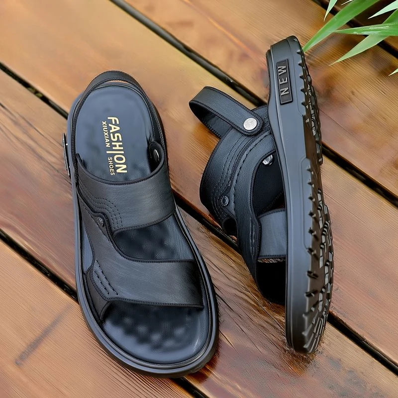 Men’s Genuine Leather Hiking Sandals – Platform Outdoor Trekking Slippers