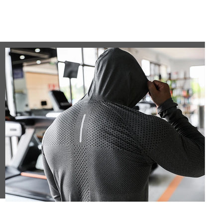 Camisa Esportiva – Fato de Treino Fitness Masculino – Conjunto Esportivo com Capuz para Ginásio & Corrida