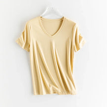 T-shirt en soie et en coton mercerisé - Expérience de douceur soyeuse et de style sophistiqué - disponible en V et cou rond