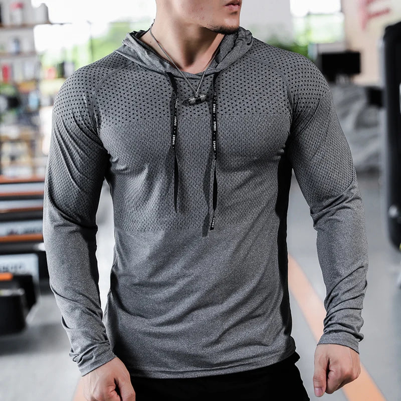 Camisa Esportiva – Fato de Treino Fitness Masculino – Conjunto Esportivo com Capuz para Ginásio & Corrida
