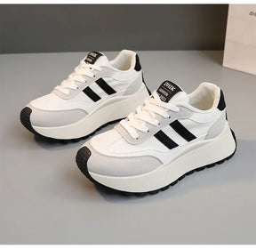 Lente/zomer damesplatform sneakers - Casual patchwork leer gevulkaniseerde schoenen