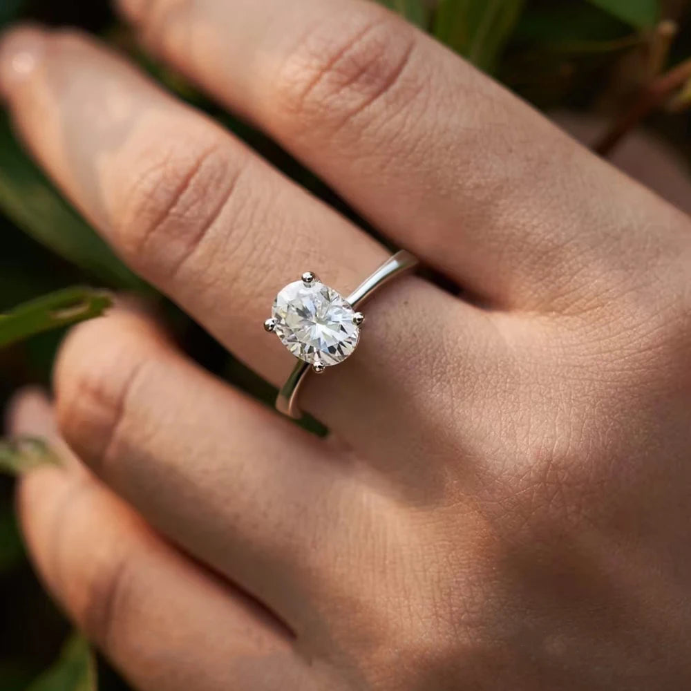 Anéis de moissanite com corte oval 1-4ct, para mulheres, diamante brilhante, prata esterlina 925, noivado, casamento, joias com certificado