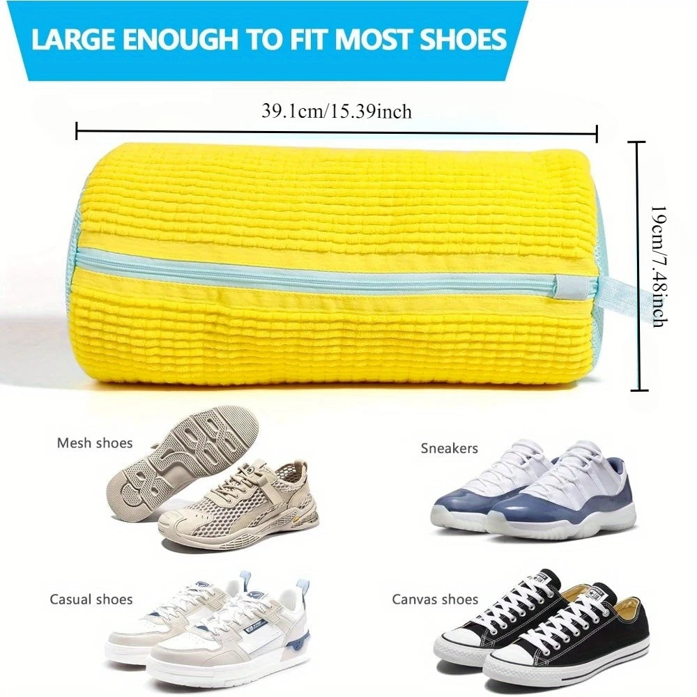 Shoe Washing Machine Bag for All Shoe Types-Yellow with Blue Zipper,Ideal for Sneakers and Casual Shoes,Laundry Wash Bag