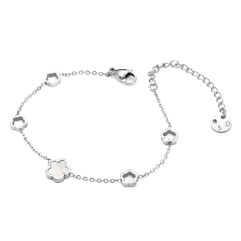 Luxe élégant vert blanc coquille fleur - trèfle à quatre feuilles boucles d'oreilles collier bracelets étanche en acier inoxydable ensembles de bijoux pour les femmes