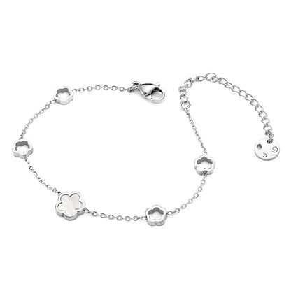 Luxe élégant vert blanc coquille fleur - trèfle à quatre feuilles boucles d'oreilles collier bracelets étanche en acier inoxydable ensembles de bijoux pour les femmes