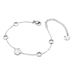 Fleur de coque blanche verte élégante de luxe - Boucles de trèfle à quatre feuilles Boucles Bracelets en acier inoxydable étanche en acier inoxydable pour femmes