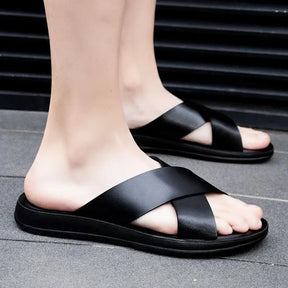Italiaanse echte lederen pantoffels voor heren-lichtgewicht slip-on zomerse flats tot maat 47