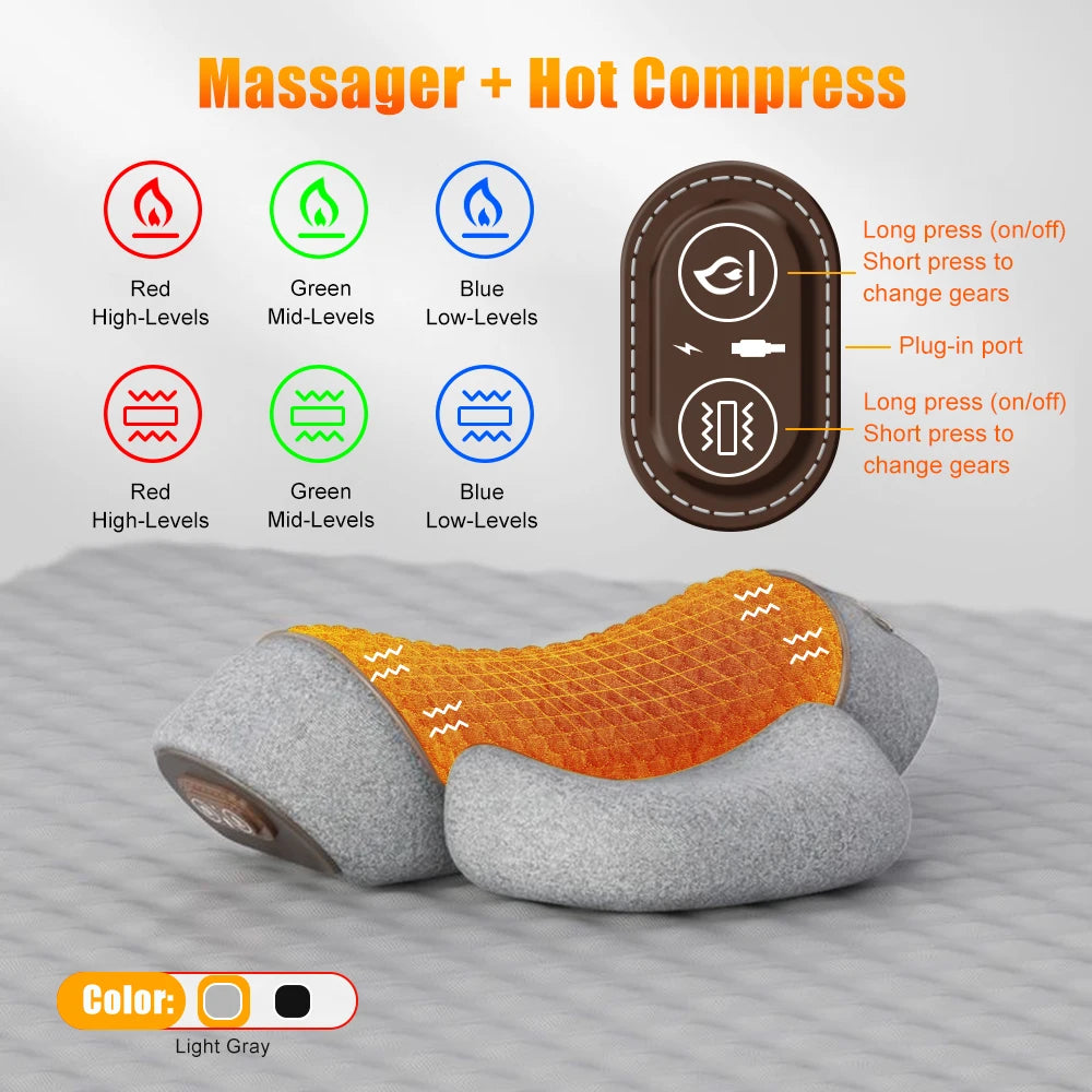 Travesseiro massageador elétrico de pescoço, compressa quente, massagem vibratória, travesseiro relaxante, suporte para coluna, travesseiro massageador